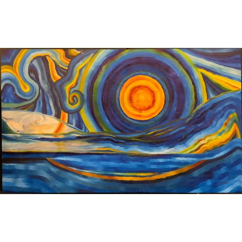 175 - Samson, (British Modern school), 'Gently the Sun is drawn into the Sea', signed, oil on board, 60cm ... 