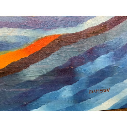 175 - Samson, (British Modern school), 'Gently the Sun is drawn into the Sea', signed, oil on board, 60cm ... 