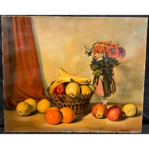 180 - Piquard,
'Flowers and Fruit',
signed, oil on canvas, 60cm x 73cm.