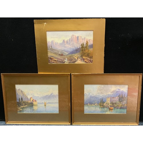 192 - Clifford George Blampied (1875 - 1962) A pair, The Italian Lakes signed, watercolours, 24.5cm x 34.5... 