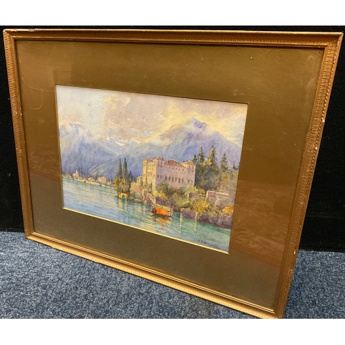 192 - Clifford George Blampied (1875 - 1962) A pair, The Italian Lakes signed, watercolours, 24.5cm x 34.5... 