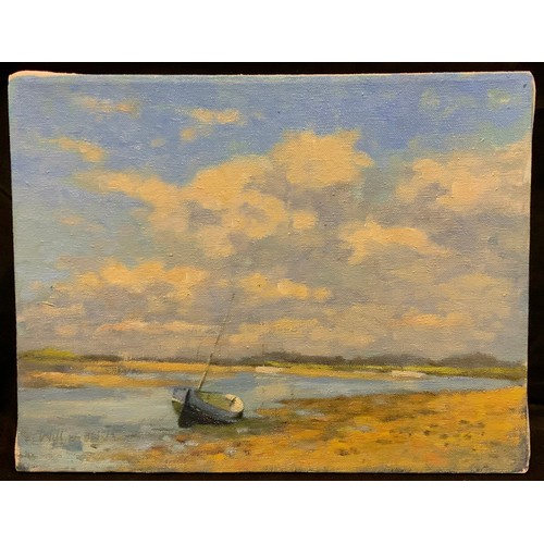 211 - William Burns, FRSA, FSAI, (1923-2010), Low Tide, Burnham-Overy-Staithe, Norfolk', signed, oil on ca... 