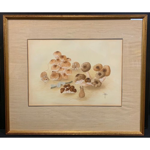 217 - Suzanne Lucas
Woodmice and Toadstools
signed, watercolour, 25cm x 35cm.