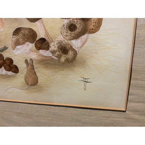 217 - Suzanne Lucas
Woodmice and Toadstools
signed, watercolour, 25cm x 35cm.