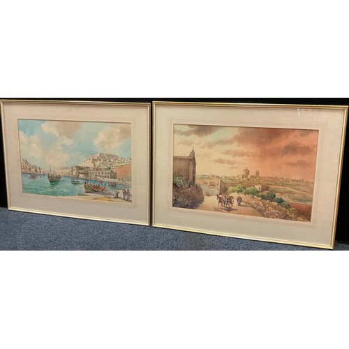 218 - Continental School
A Pair, Maltese landscapes,
signed, watercolours, 36cm x 55cm, (2).