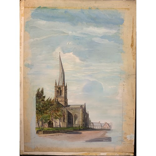 222 - Tensen, English school,
‘The Witches Hat, Chesterfield’,
signed, watercolour and gouache, 71cm x 50c... 