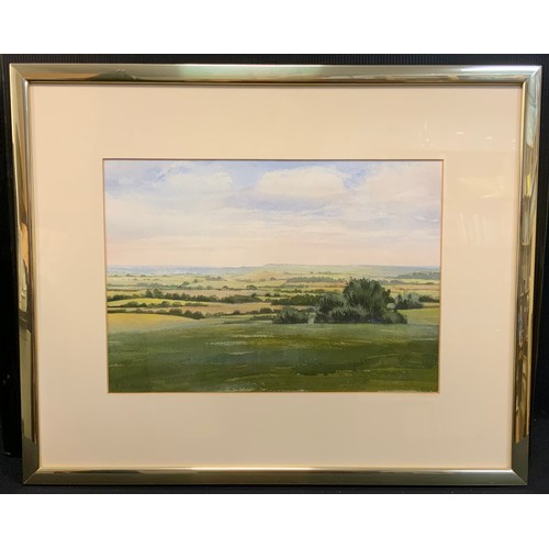 227 - A G Samuel,
Wiltshire Skies,
signed, dated 1989, watercolour, 25cm x 35cm.