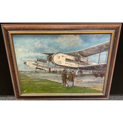 233 - British School (20th century), Armstrong Whitworth Argosy Airliners, preparing for take-off, signed ... 