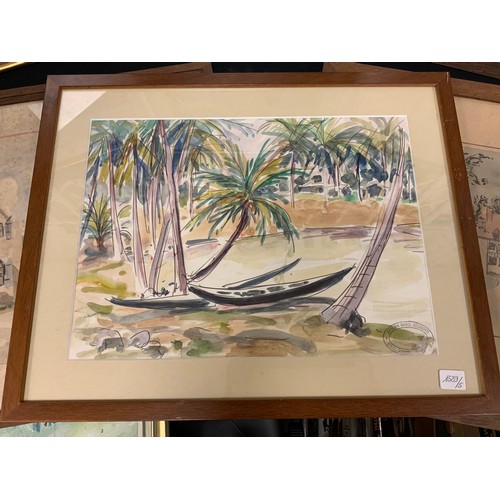 234 - Marguerite Bermond (French, 1911-1991), ‘Palm coast’, with stamp ‘Atelier Marg. Bermond’, 24.5cm x 3... 