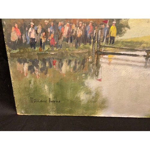 241 - William Burns, FRSA, FSAI, (1923-2010), 'Chatsworth Horse Trials, Ice Pond', signed, oil on board, G... 