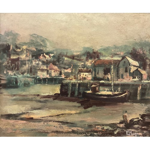 99 - English School (mid 20th century)
Impressionist landscape - West-country harbour,
signed with initia... 