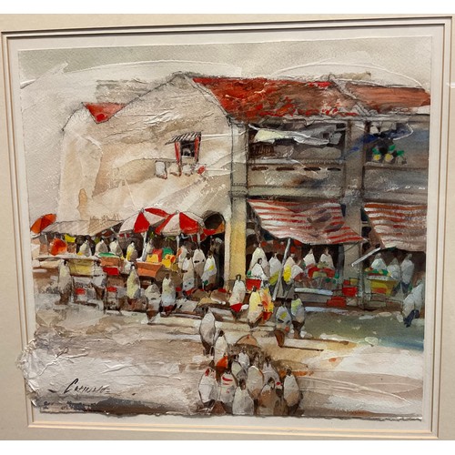 107 - Yap Chin Hoe (b. 1970) Busy Street Scene signed, watercolour and gouache on paper, 35.5cm x 38cm