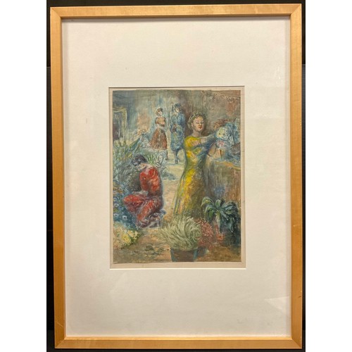 135 - Joyce Angus (20th century)
The Flower Sellers
watercolour, 37cm x 28cm