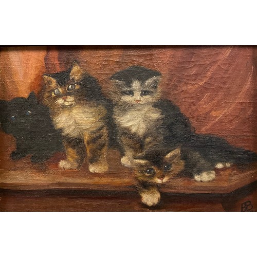 188 - In the manner of Bessie Bamber (fl.1900 - 1910)
Four Kittens
signed with initials, oil on board, 19c... 