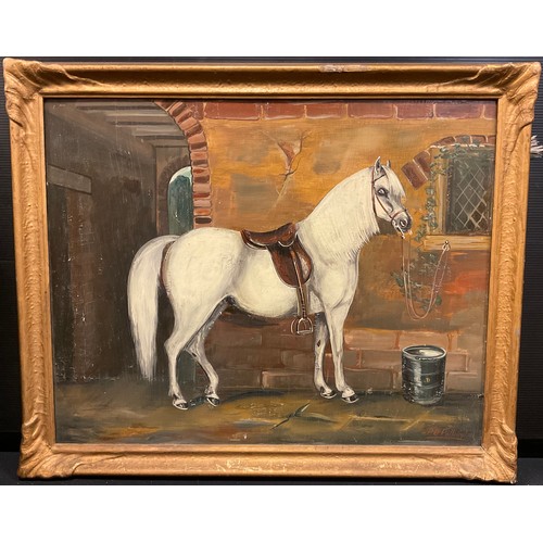 204 - P.B. Pollington (Naive Equine Artist, late 19th/early 20th century)Portrait of a White Horse, within... 