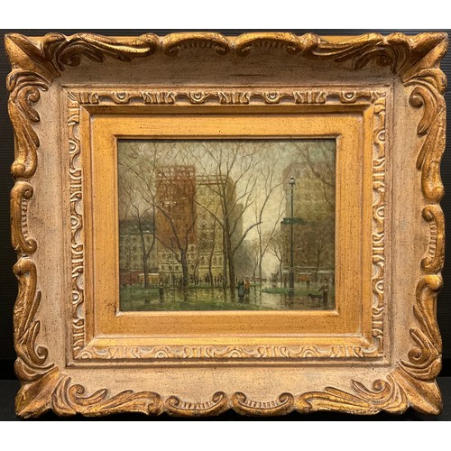 215 - French School (20th century)
Paris in the Rain
oil on board, 29cm x 24cm