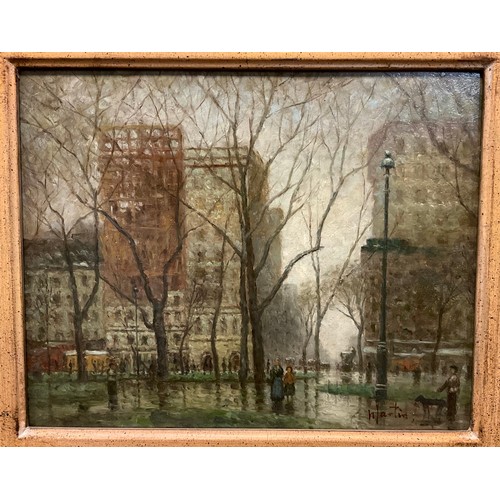 215 - French School (20th century)
Paris in the Rain
oil on board, 29cm x 24cm