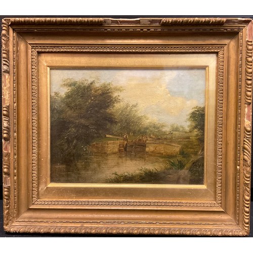 221 - English School (19th century)
The Loch Gate
signed with initials, oil on canvas, 16cm x 21cm