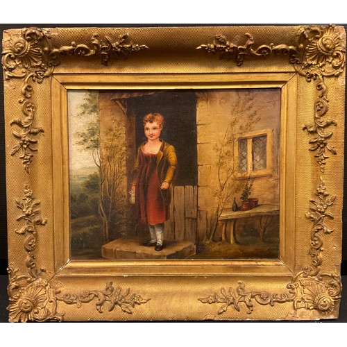 236 - S J Candler (18th / early 19th century)
Young Girl in a Cottage Doorway
signed, oil on canvas, 22cm,... 