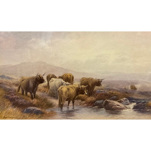 244 - Tom Rowden (1842-1926)
Highland Cattle
signed, watercolour, 21cm x 36cm