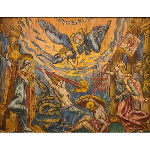 259 - Surrealist School,
Angels and God, in battle,
oil on panel, 18cm x 24cm.