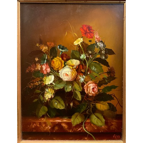 265 - József Fürst (Hungarian, 20th century),
'Summer Bouquet I',
signed, oil on panel, 40.5cm x 30.5cm.