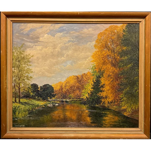 268 - John Spencer (British, mid 20th century),
'The Derwent, Derbyshire, in Autumn',
signed, oil on canva... 