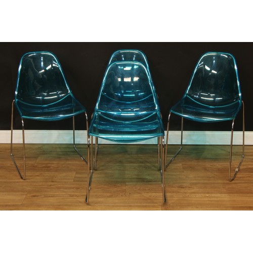 65 - Modern Design - a set of four Italian gas-air moulded polycarbonate and chromed steel stacking chair... 