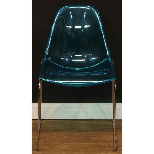 65 - Modern Design - a set of four Italian gas-air moulded polycarbonate and chromed steel stacking chair... 