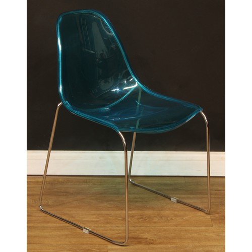 65 - Modern Design - a set of four Italian gas-air moulded polycarbonate and chromed steel stacking chair... 