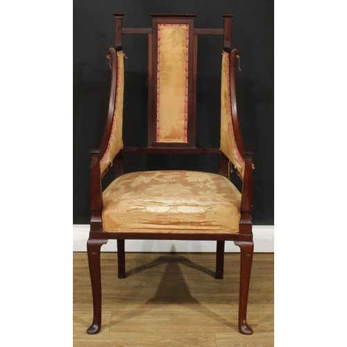 112 - An Arts & Crafts mahogany armchair, in the manner of Shapland & Petter, 103cm high, 56cm wide, the s... 