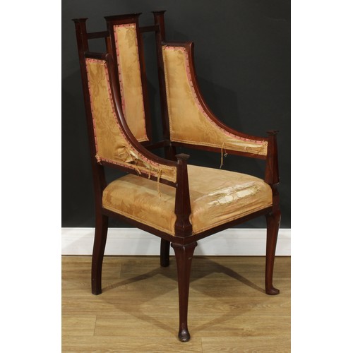 112 - An Arts & Crafts mahogany armchair, in the manner of Shapland & Petter, 103cm high, 56cm wide, the s... 