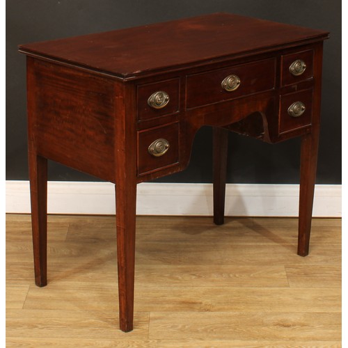 117 - A 19th century mahogany lowboy, moulded oversailing top above an arrangement of five cockbeaded draw... 