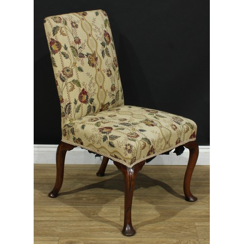 206 - A George I Revival mahogany side chair, stuffed-over upholstery, cabriole legs, pad feet, 95cm high,... 