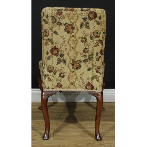 206 - A George I Revival mahogany side chair, stuffed-over upholstery, cabriole legs, pad feet, 95cm high,... 