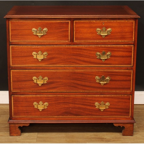 213 - A George III style satinwood crossbanded mahogany chest, 91cm high, 94.5cm wide, 54cm deep