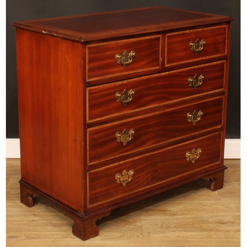 213 - A George III style satinwood crossbanded mahogany chest, 91cm high, 94.5cm wide, 54cm deep