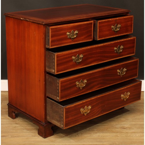 213 - A George III style satinwood crossbanded mahogany chest, 91cm high, 94.5cm wide, 54cm deep