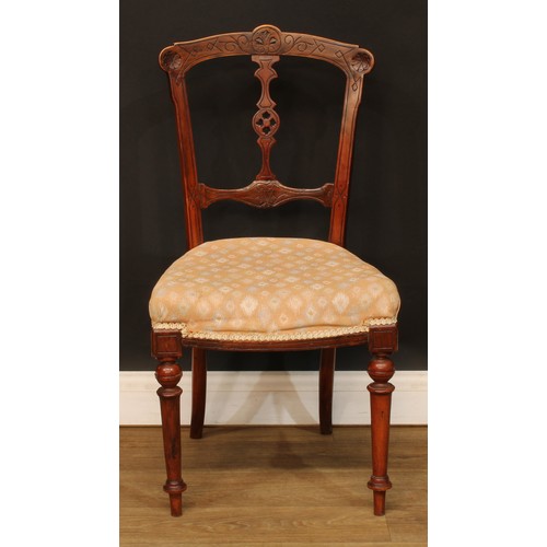 219 - A set of four Victorian Aesthetic Movement dining chairs, 86cm high, 46cm wide, the seat 35cm deep (... 