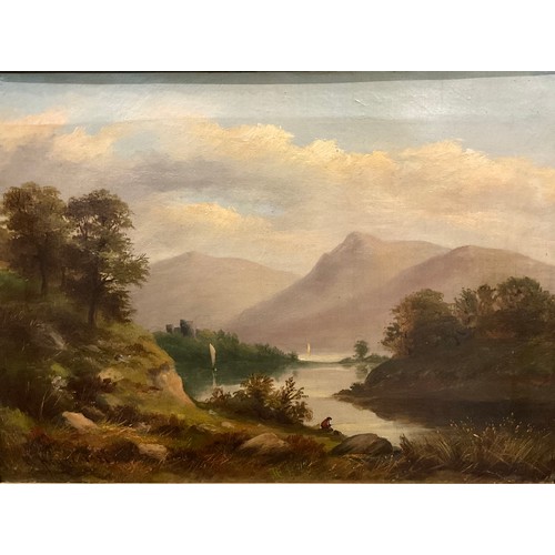 272 - English School (19th century),
Castle Beneath the Mountains,
indistinctly signed, dated 1888, oil on... 