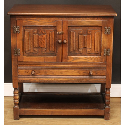 596 - A Jaycee oak dresser, 174cm high, 122cm wide, 43cm deep; a similar side cabinet, 85cm high, 79cm wid... 