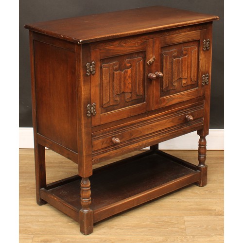 596 - A Jaycee oak dresser, 174cm high, 122cm wide, 43cm deep; a similar side cabinet, 85cm high, 79cm wid... 