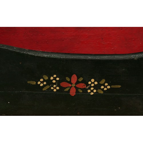 4035 - Folk-Art - a first-half 20th century painted pine dolls rocking cradle, the exterior painted with fl... 