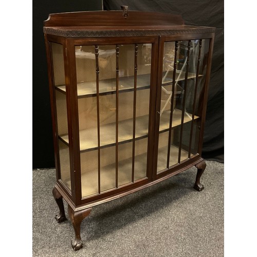 221 - An early 20th century mahogany, bow-front, china display cabinet, quarter galleried back, pair of gl... 