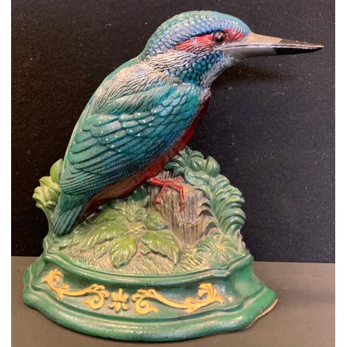 225 - A Wright Studios cast iron door stop, as a Kingfisher, 27cm high, 27cm wide