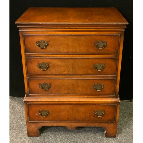 238 - A George III style walnut chest of drawers, four long drawers, bracket feet, brass swan-neck handles... 