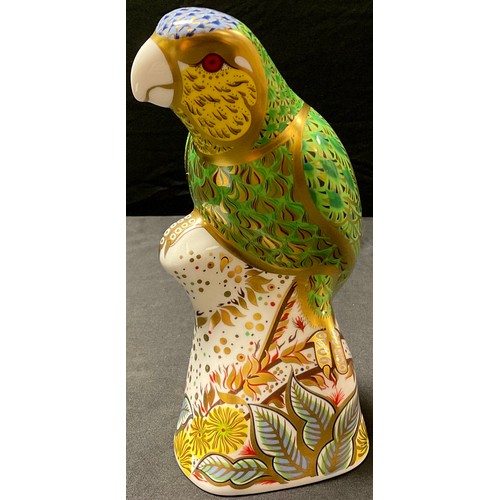 17 - A Royal Crown Derby paperweight, Amazon Green Parrot, limited edition 1,202/2,500, gold stopper, cer... 