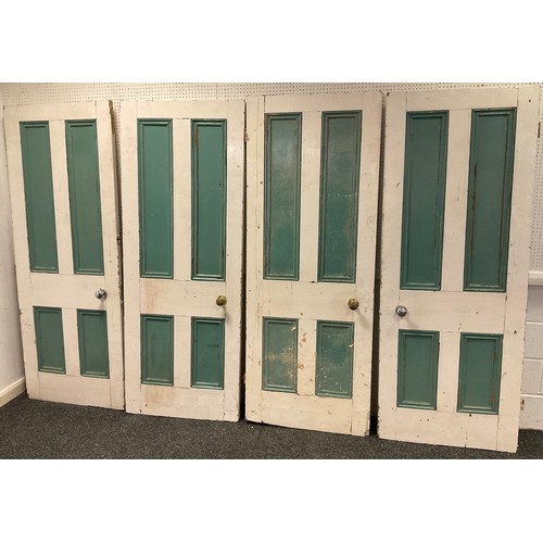 220 - A Victorian painted pine four panel door, approx 196cm x 75cm; others conforming (4)