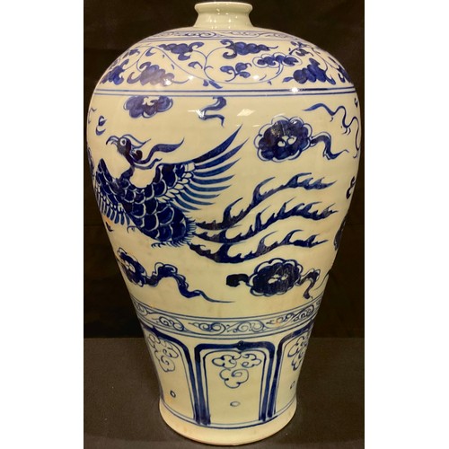 130 - Interior Decoration - a large Chinese blue and white 'meiping vase', decorated with phoenix, 40cm hi... 