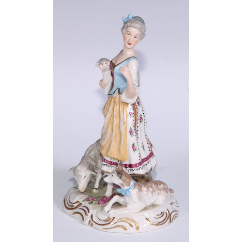 738 - A Neapolitan porcelain figural group, Gossip, 15cm high, printed marks; other Continental figures, v... 